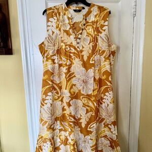NWTMlle Gabrielle Floral Yellow Orange Swing Shirt Dress Sz L